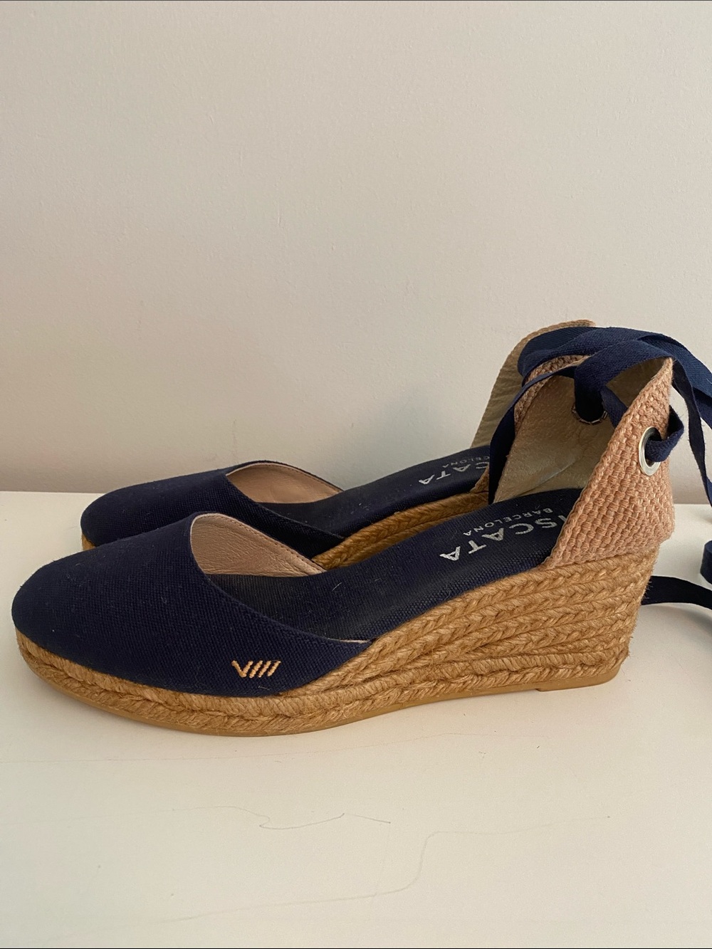 Viscata Navy Wedge Espadrille with Ankle Tie  Size 41 (10)